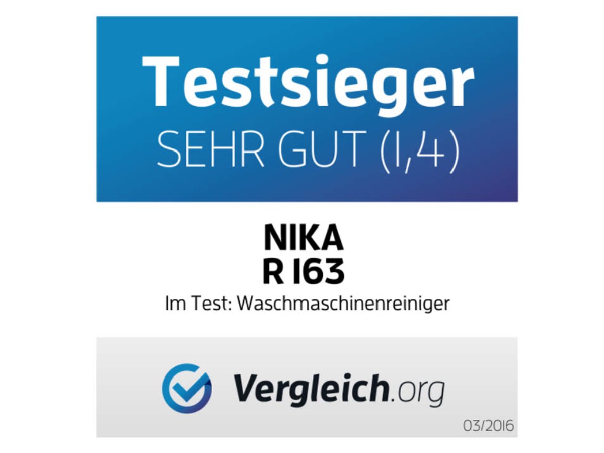 Unser Produkt NIKA R163 wurde Testsieger im Bereich Waschmaschinenreiniger. Den Testbericht finden S